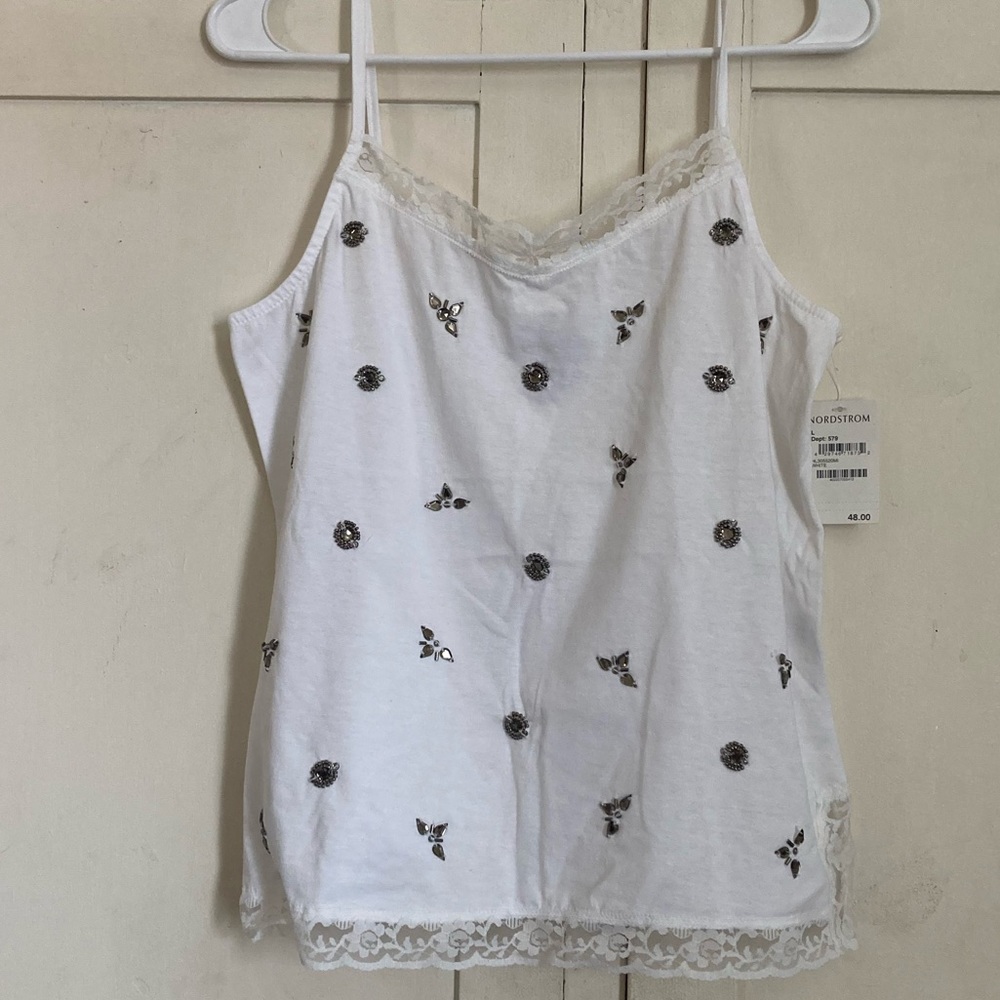 Brand New Chelsea 28 tank top, white with gemstones.